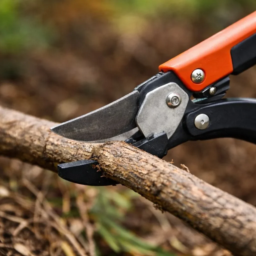 Sekator do ogrodu kowadełkowy tnie suchą gałąź o większej średnicy