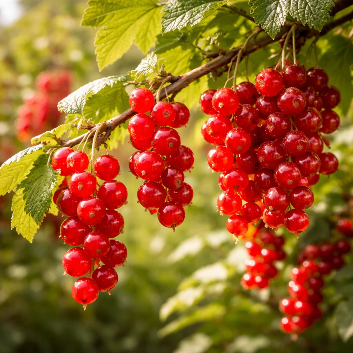 Dojrzałe czerwone porzeczki na krzewie w pełni lata