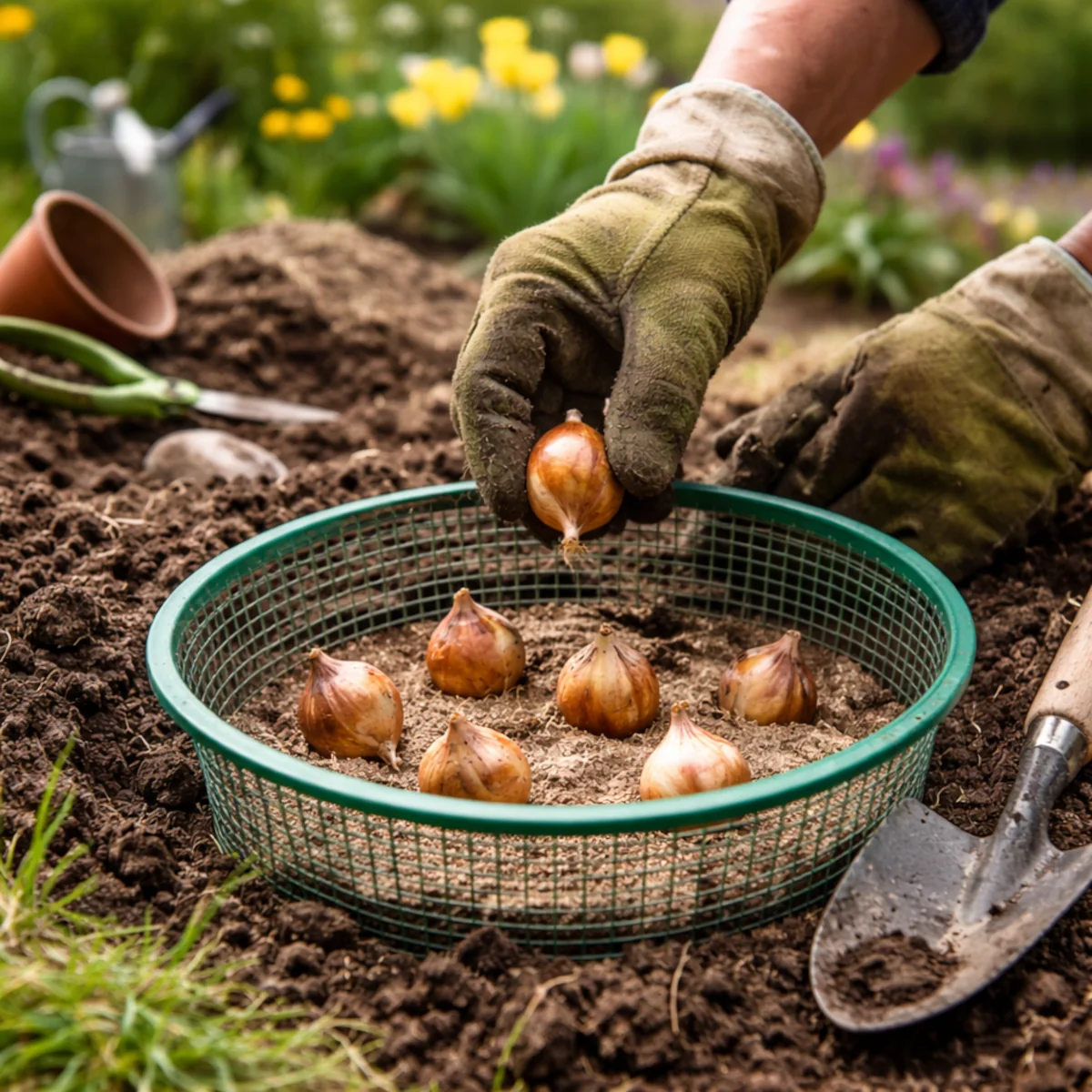 Sadzenie cebulek w koszyku ochronnym – sposób na nornice w ogrodzie