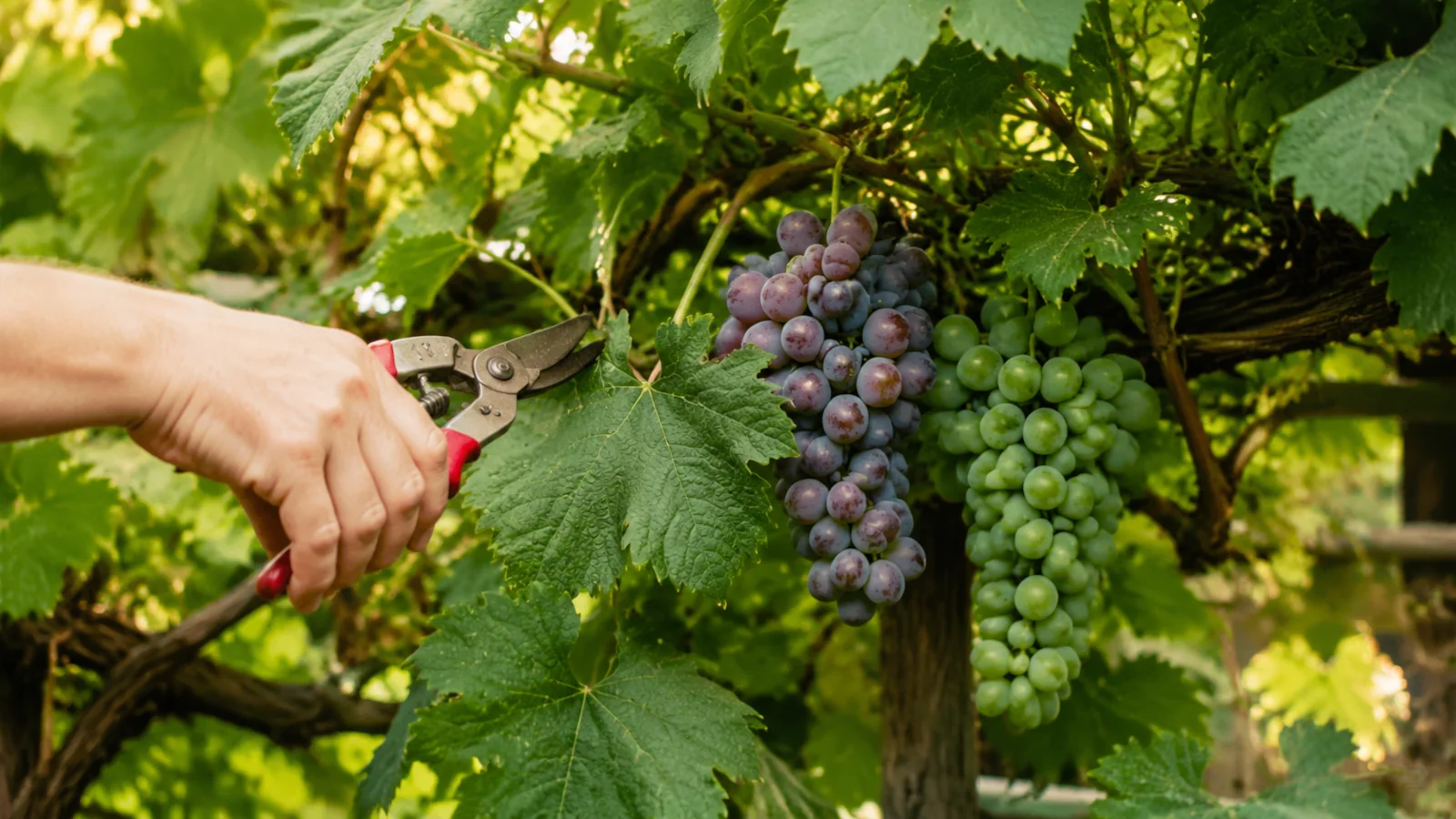 Winogrona nie dojrzewają pod liśćmi zasłaniającymi grona